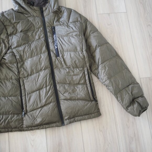Nautica Lightweight Duck Down Feather Puffer Jacket Men's Large Olive Green - Picture 3 of 11